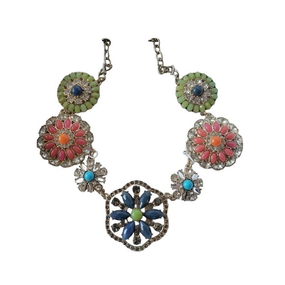 Susan Graver Jewelry - Susan Graver Rhinestone Floral Statement Necklace Gold Tone 18" Adjustable NWT